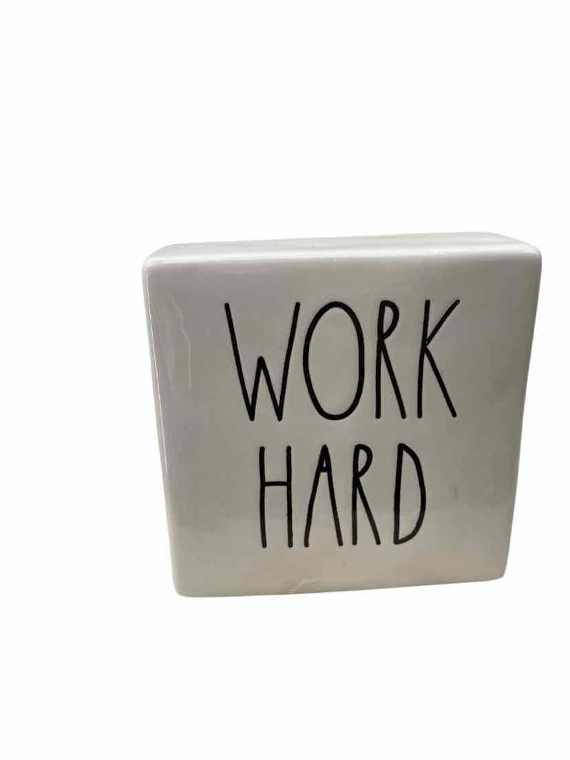 Rae Dunn White Work Hard Table Decor