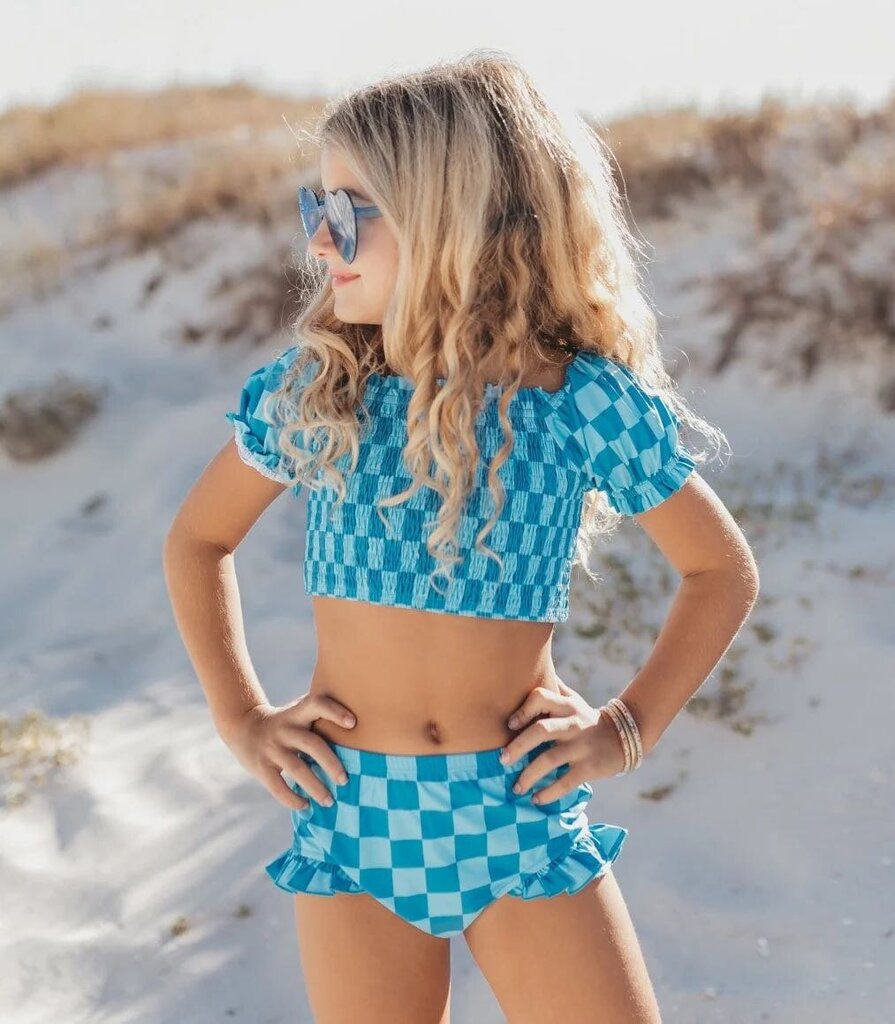 Turquoise & Blue Check Swimsuit, Oopsie Daisy